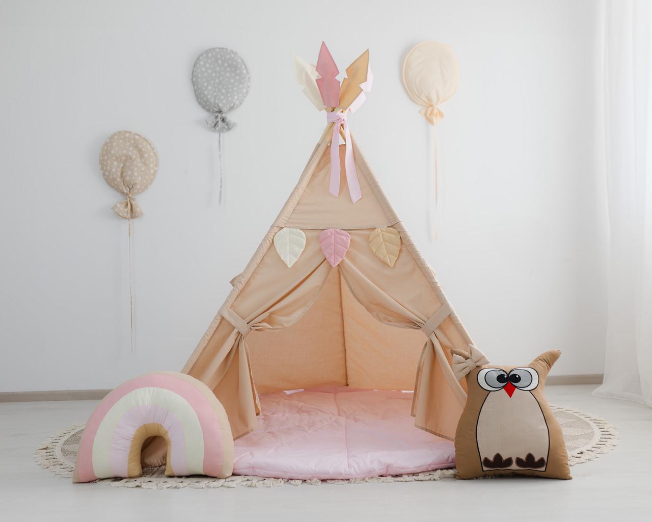 Вігвам для дітей Пані Сова з об'ємним килимком 150 см з 2 подушками - фото 3 Вігвам для дітей Пані Сова з об'ємним килимком 150 см з 2 подушками - фото 3