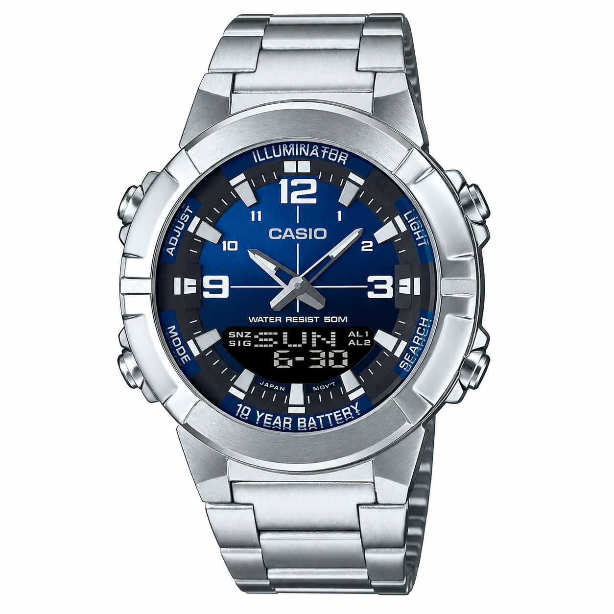 Часы мужские кварцевые Casio AMW-870D стальные аналогово-цифровые с подсветкой