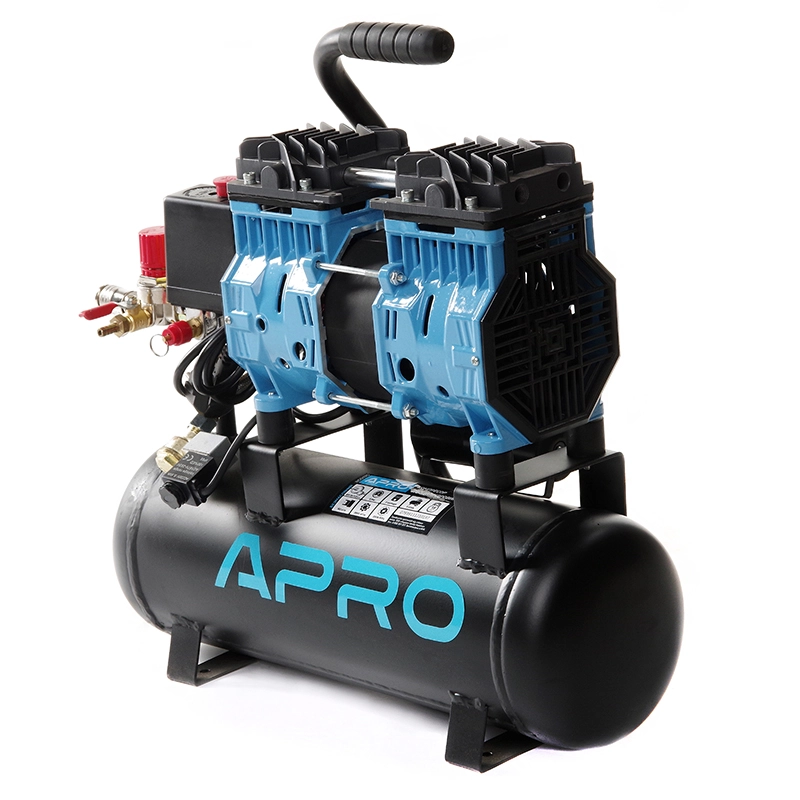 Компрессор двухцилиндровый Apro безмасляный OFE-9 0,6 кВт 152 л/мин 8 бар 9 л кран/штуцер (850170) - фото 2