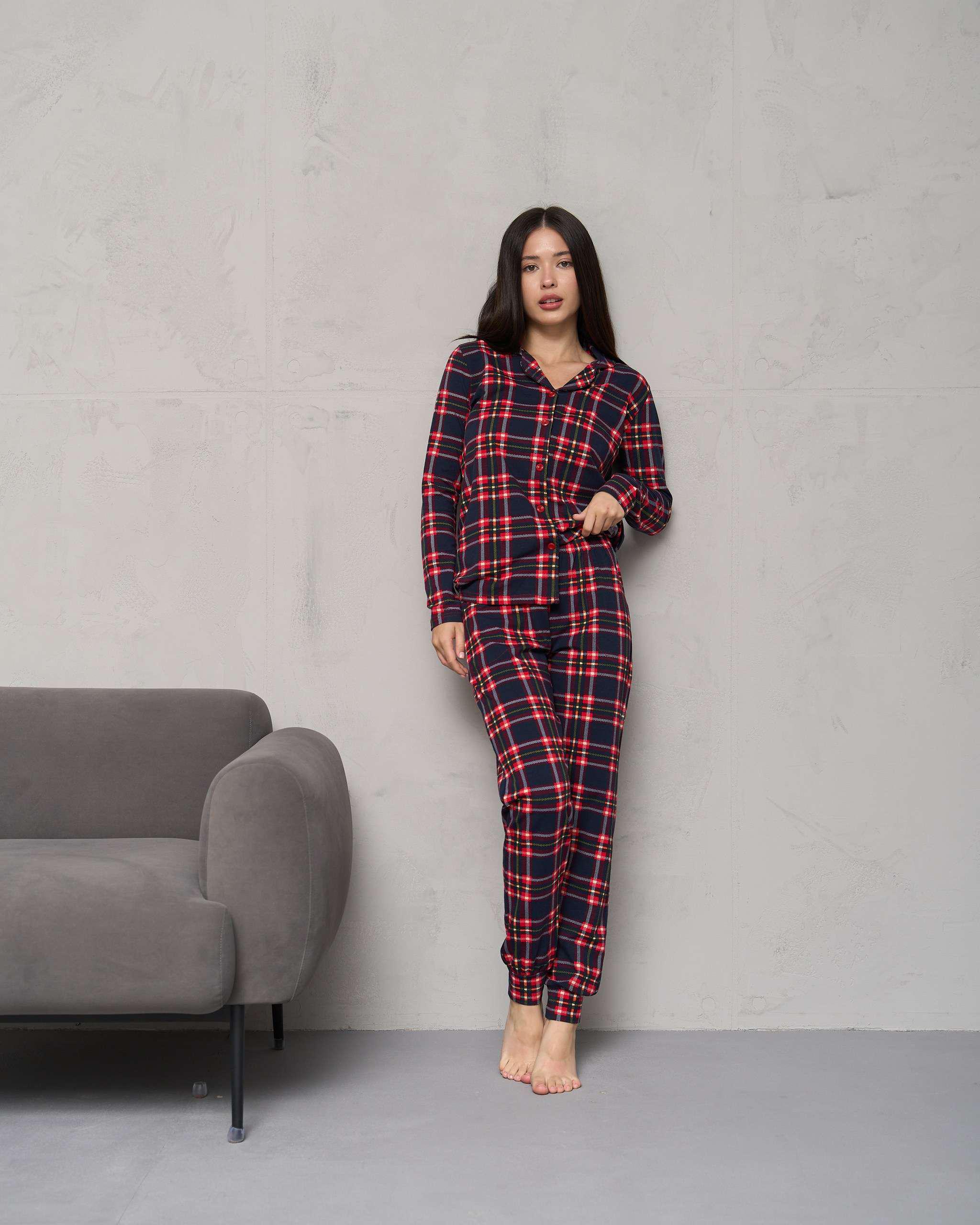 Пижама женская с брюками Клеточка XL Красный (96650) Пижама женская с брюками Клеточка XL Красный (96650)