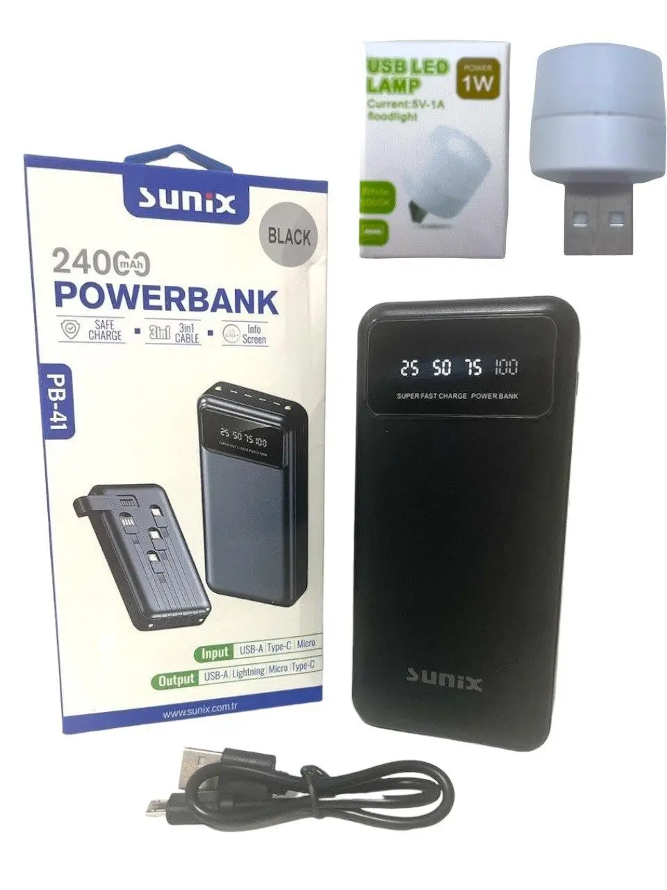 Повербанк SUNIX PB-41 24000 mAh USB LED 1W Black (32456874156)