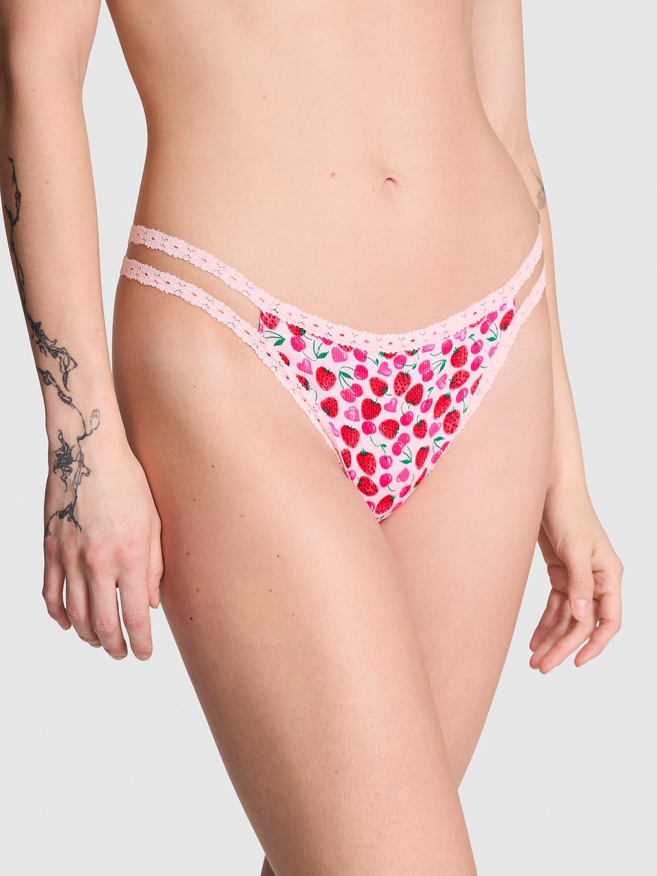 Трусики женские Victoria's Secret Wink Strappy Thong XL Розовый (34312955164408)