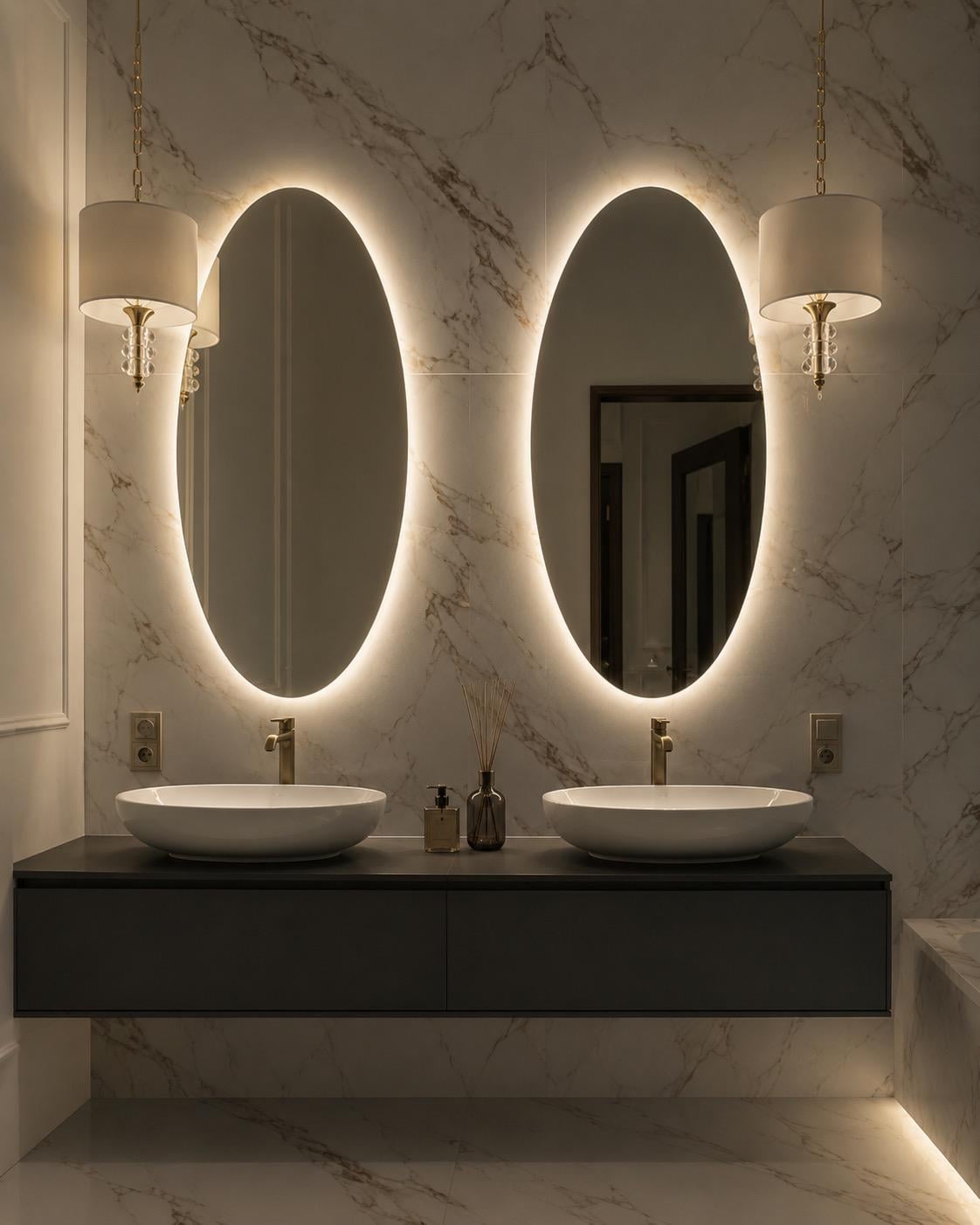 Зеркало овальное YUF_GLASS с LED подсветкой 600х1200 мм 2 шт. (486) Зеркало овальное YUF_GLASS с LED подсветкой 600х1200 мм 2 шт. (486)
