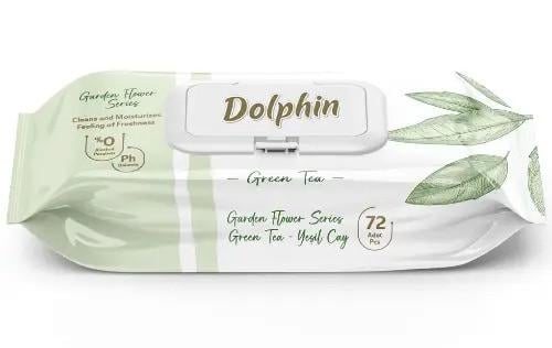 Салфетки влажные Dolphin Green Tea без спирта 72 шт..