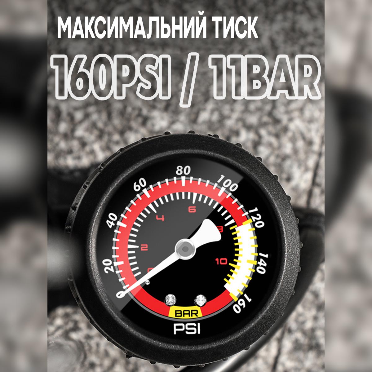 Насос велосипедный напольный BEELORD P32B 160psi/11 бар с манометром Черный (BLD-P32B-4906) - фото 2