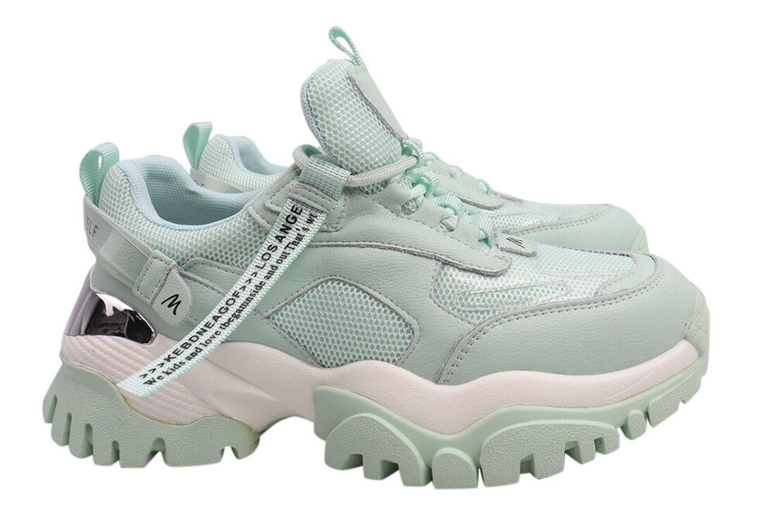 Кроссовки женские Li Fexpert из кожи на низком ходу на шнуровке р. 37 Мятный (610-21DK)