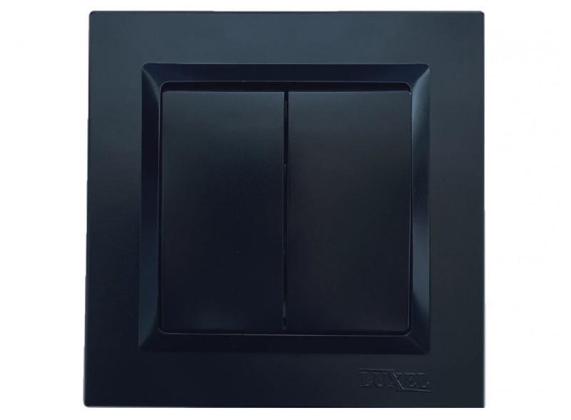 Выключатель двухклавишный Luxel JAZZ 9103+9003 с белым механизмом Черный (27552246)