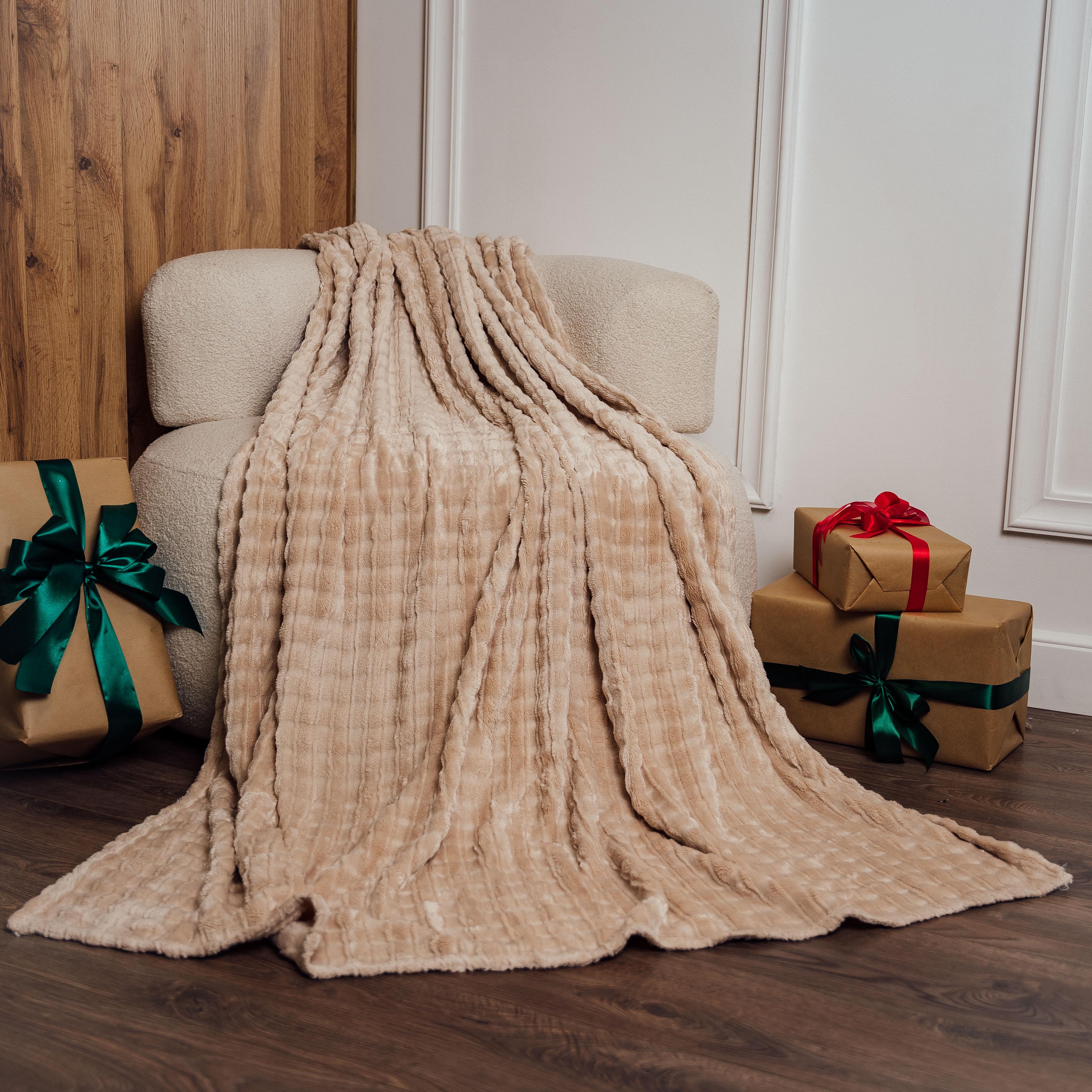 Плед Клетчатая радость евростандарт 200х230 см Бежевый (87281)