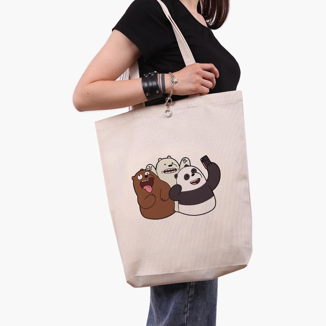 Эко сумка шоппер We Bare Bears 41x39x8 см Бежевый (9227-2665-WTD)
