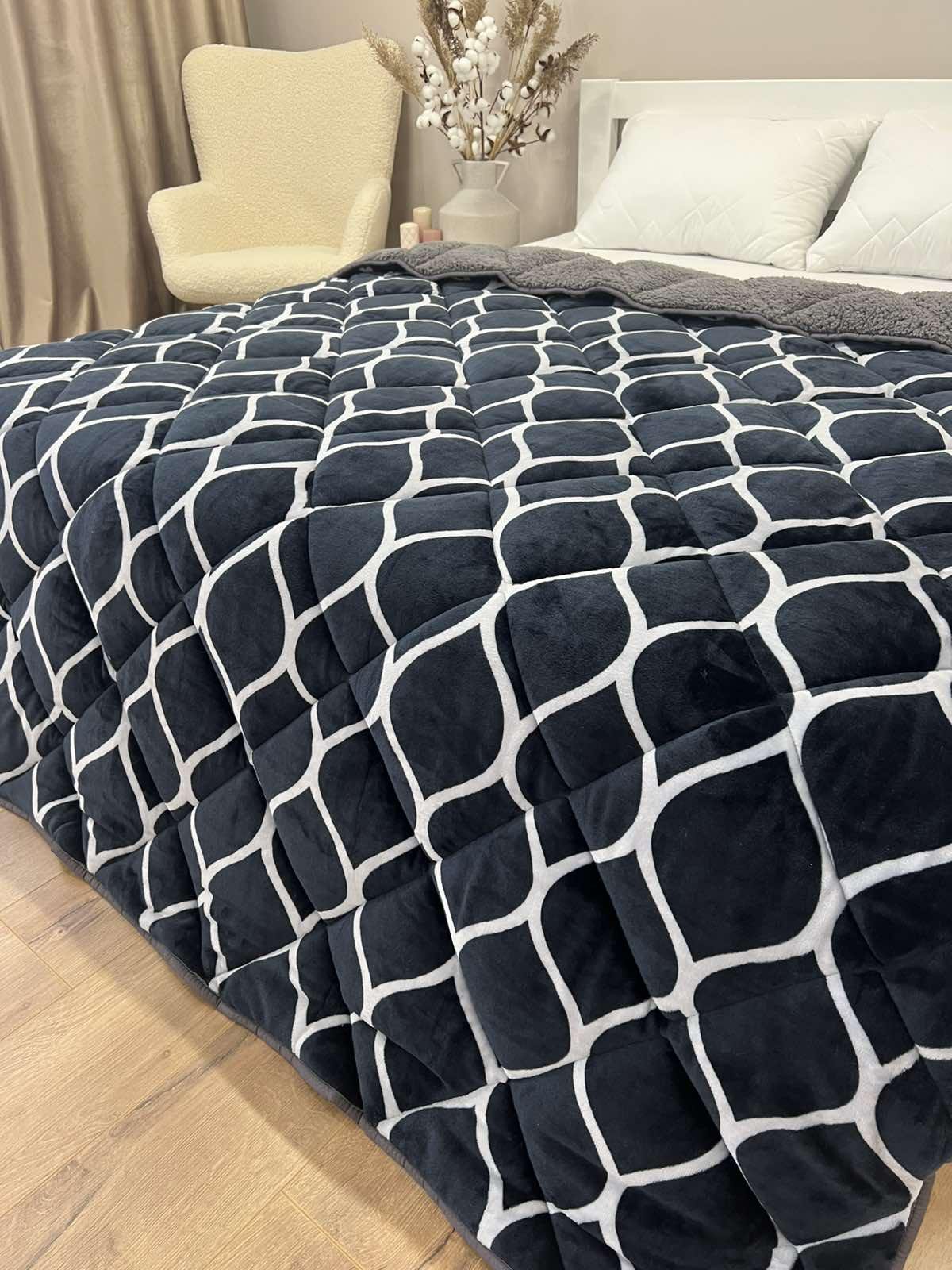 Ковдра з велюру та овчини 195x215 см Темно-сірий (одеяло Л16-1) - фото 3