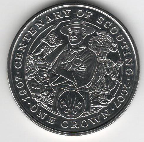 Коллекционная монета Остров Мэн 1 крона 2007 Скаутское движение UNC (KM#1310)