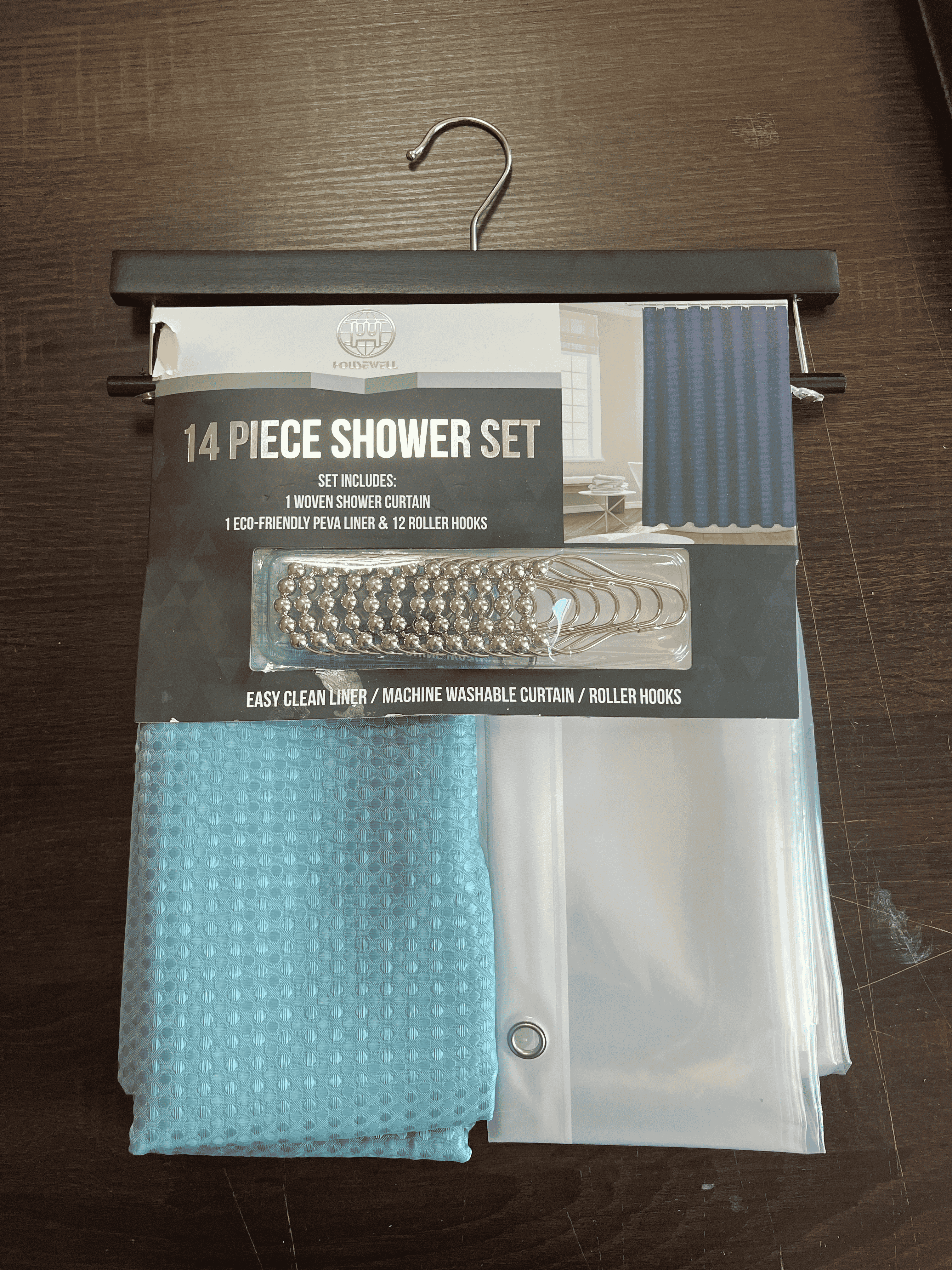 Набор шторка для ванной и двойная душа с подкладкой с крючками узор 178x183 см Голубой - фото 5