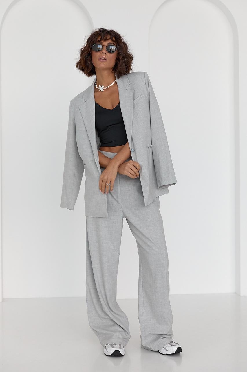 Пиджак однобортный на пуговице M Серый (11686269) - фото 10