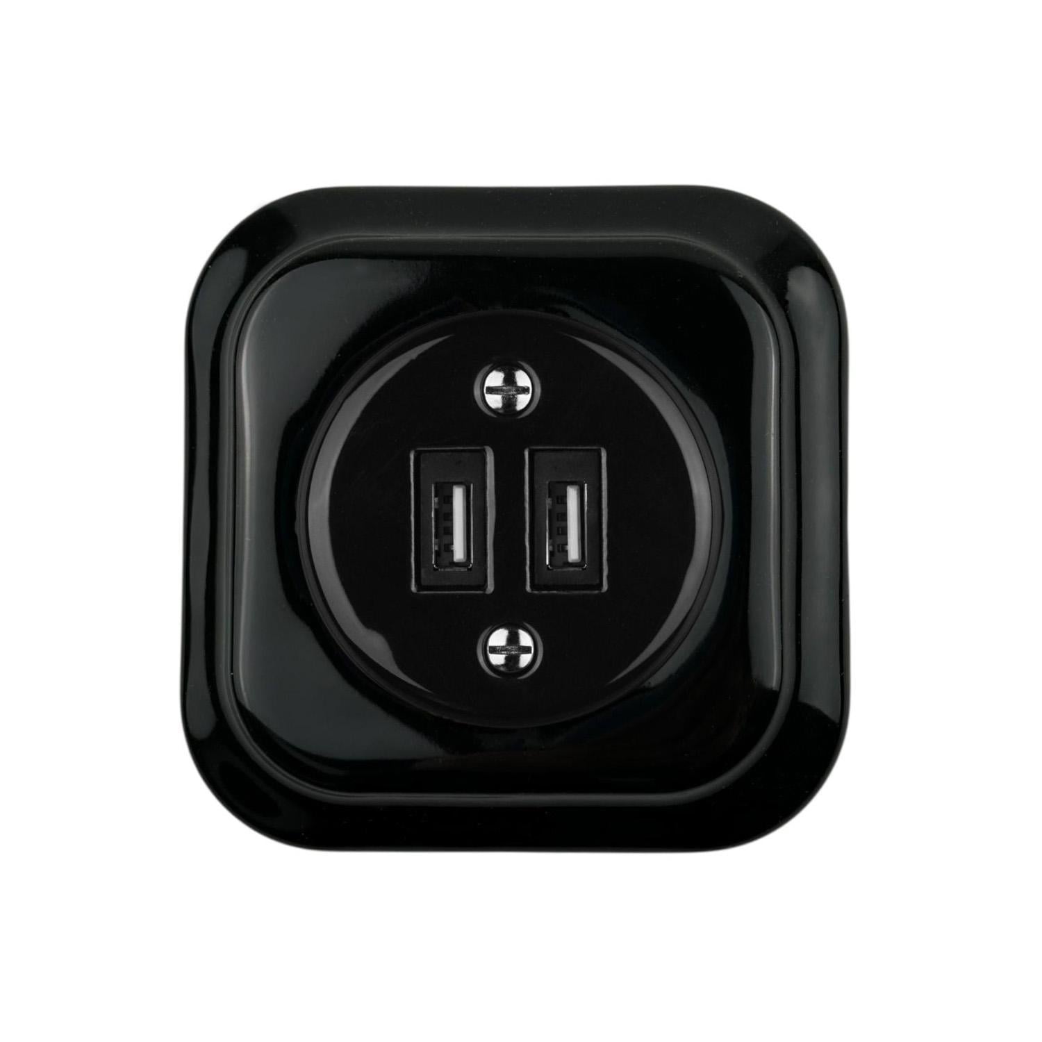 Розетка керамическая скрытого монтажа под USB с керамической рамкой Черный