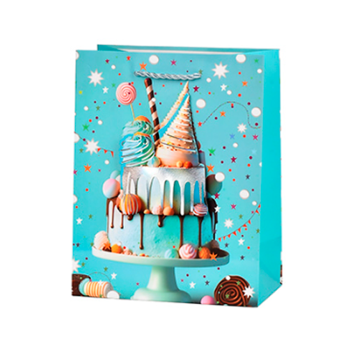 Подарочный пакет с ручками Stenson R33235-S Birthday cake 3D 18х23х10 см Cyan (34064096)