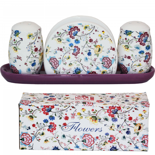 Набор емкостей для соли и перца SNT Цветочный шелк с салфетницей на подставке 4,5х7 см (6912-10)