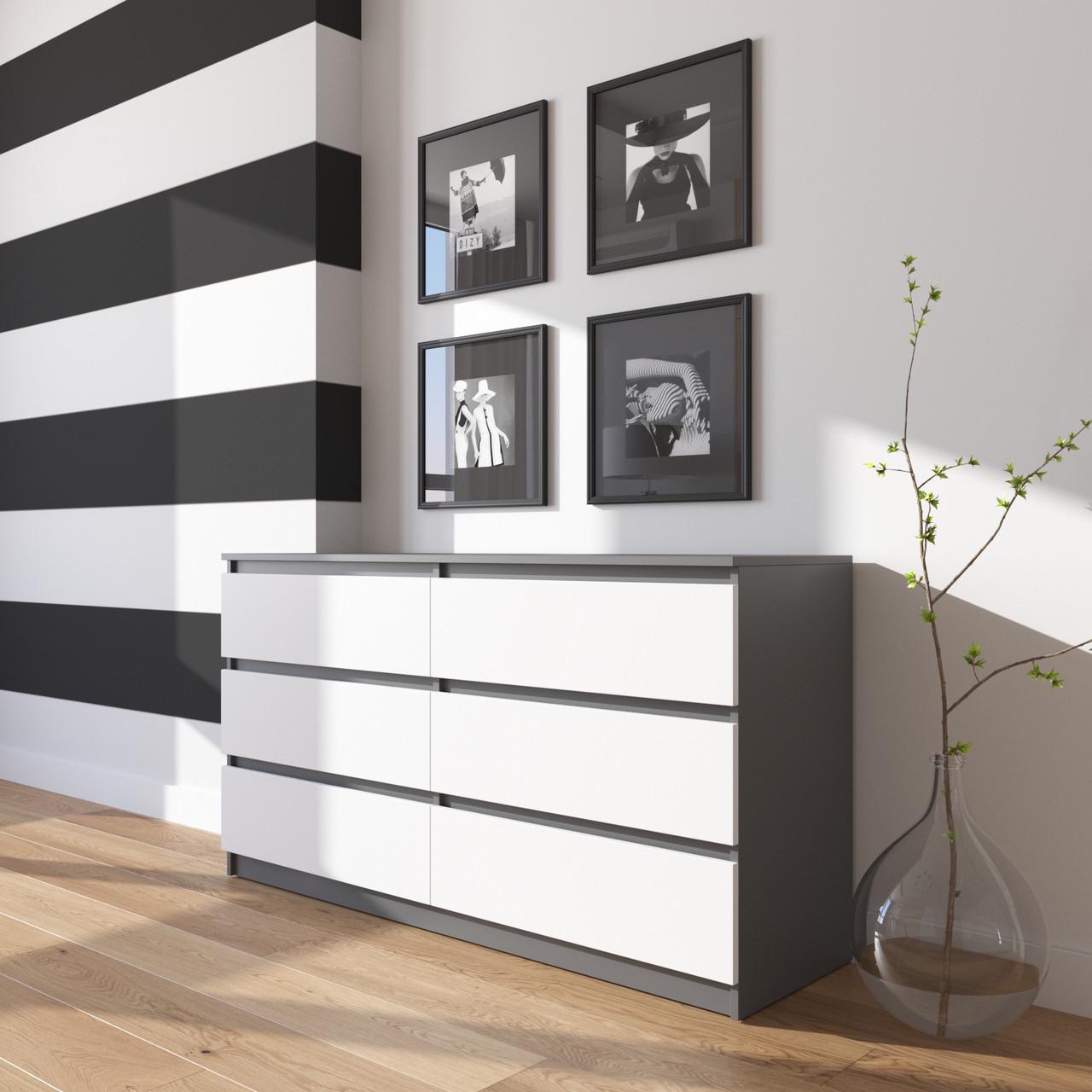 Комод з шухлядами Вайс R-7 140х40х75 см Антрацит/Білий Фасад (30400159) Комод з шухлядами Вайс R-7 140х40х75 см Антрацит/Білий Фасад (30400159)