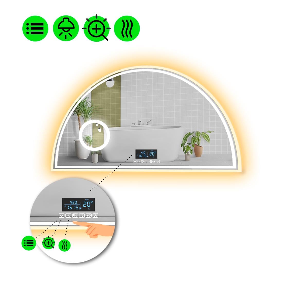 Зеркало с LED подсветкой Cerhio 4 с Smart-блоком линзой с подсветкой и подогревом 90x45 см (8994362)
