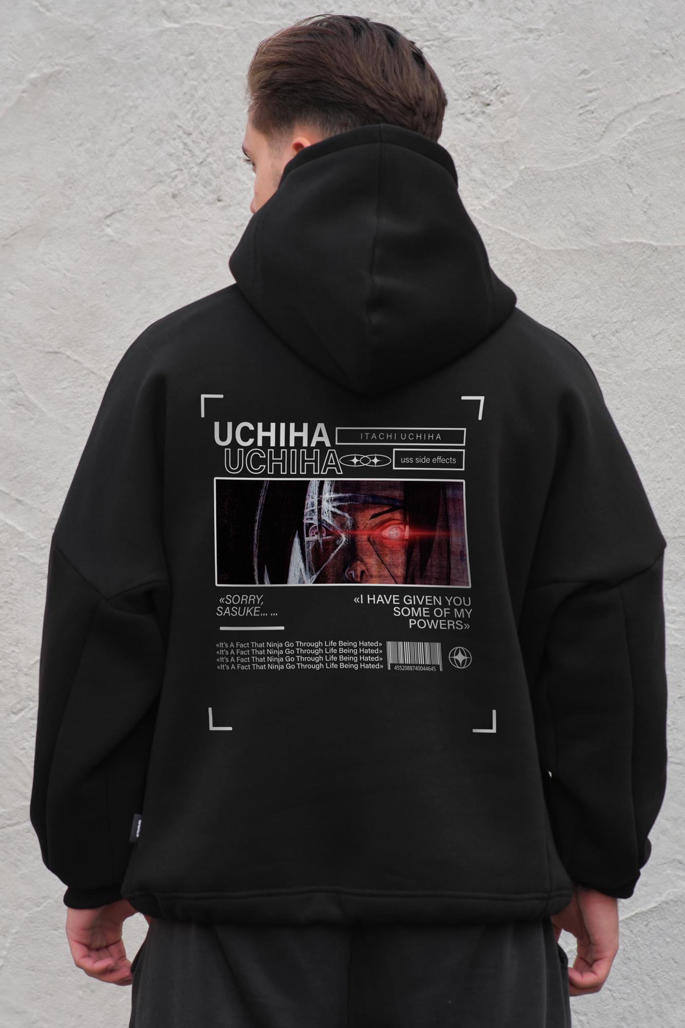 Худи на флисе Without с капюшоном и принтом Uchiha оверсайз Black (8055560)