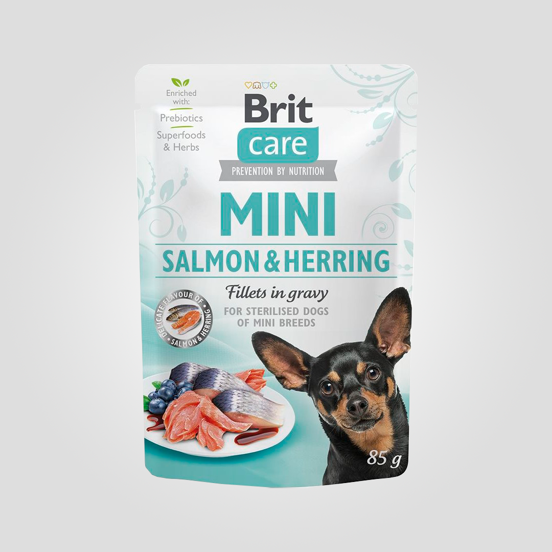Корм влажный Brit Care Mini для собак мелких пород из филе лосося и сельди в соусе 85 г (20504291)