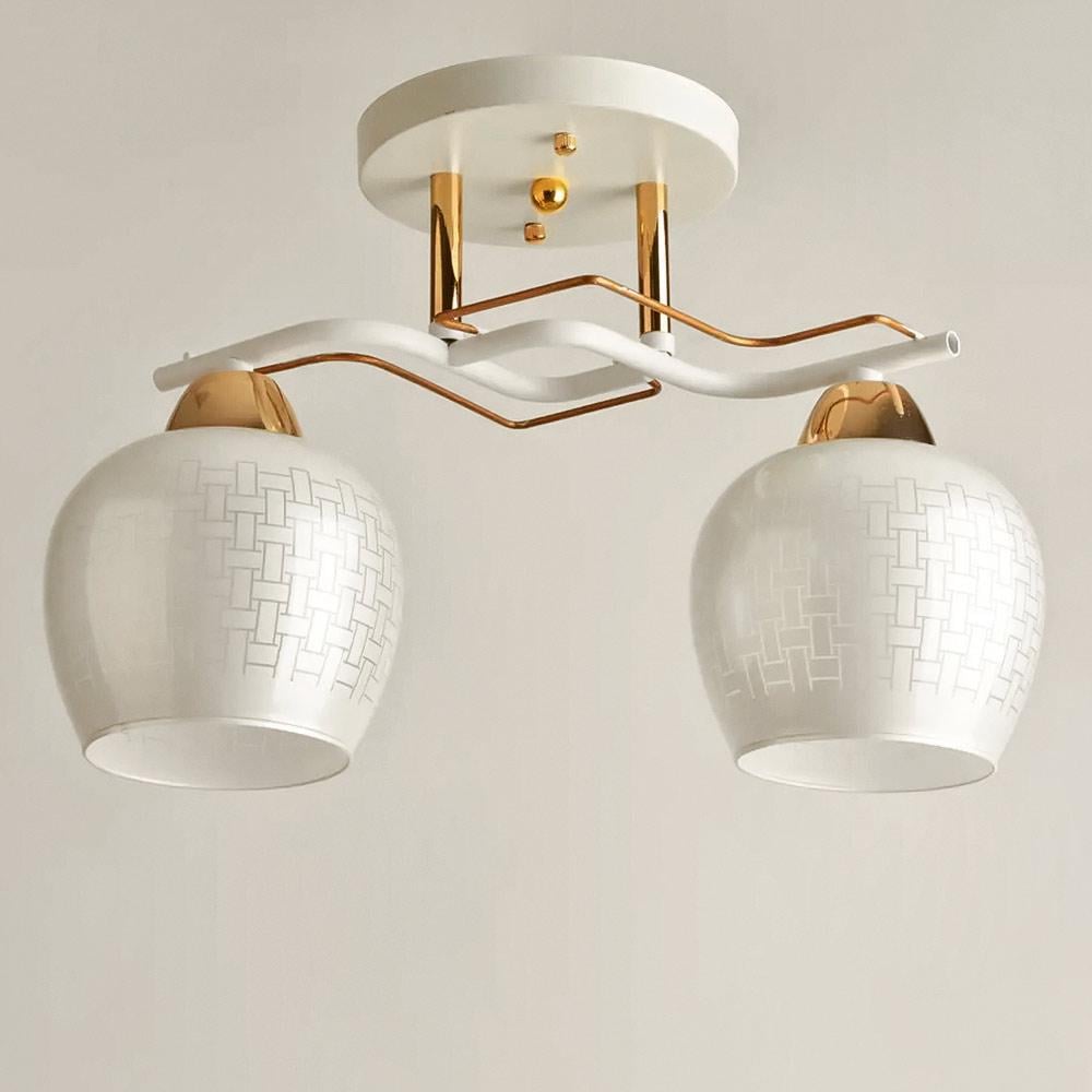 Люстра стельова Light House SH-19534/2 WT+FG плафон білий з візерунком 340х160х250 мм Білий/Золотий