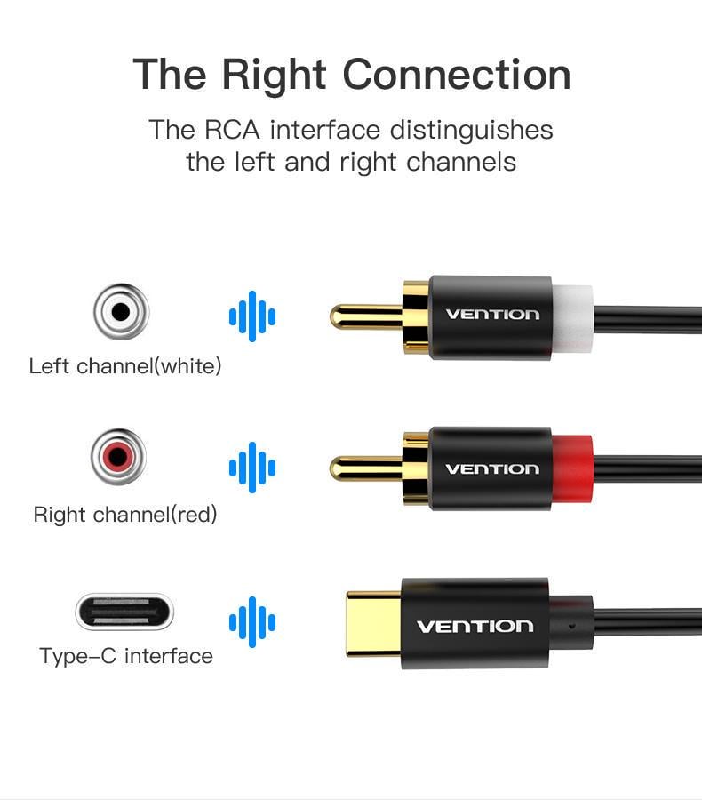 Кабель Vention Type-C-2RCA стерео тюльпани-USB-C Hi-Fi звук AUX DAC ЦАП 1,5 м Чорний (BGDBG) - фото 6
