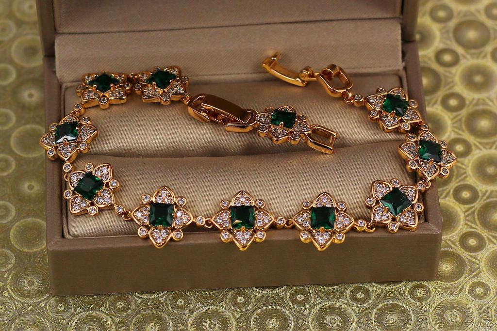 Браслет Xuping Jewelry Персия с зелеными камнями 17 см Золотистый (2314151896)