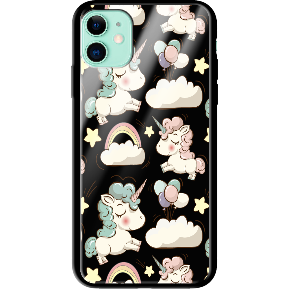 Чехол Boxface iPhone 12 Unicorns Черный силикон со стеклом (41161-cc2-41127) - фото 1