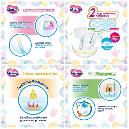 Подгузники Kao Merries М 6-11 кг 54 шт. (2667088746) - фото 4 Подгузники Kao Merries М 6-11 кг 54 шт. (2667088746) - фото 4