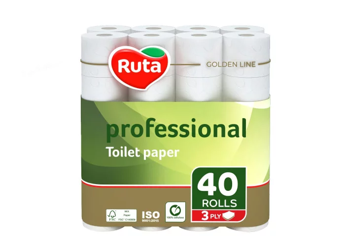 Туалетний папір 3-шаровий Ruta Professional 40 шт./уп. Білий