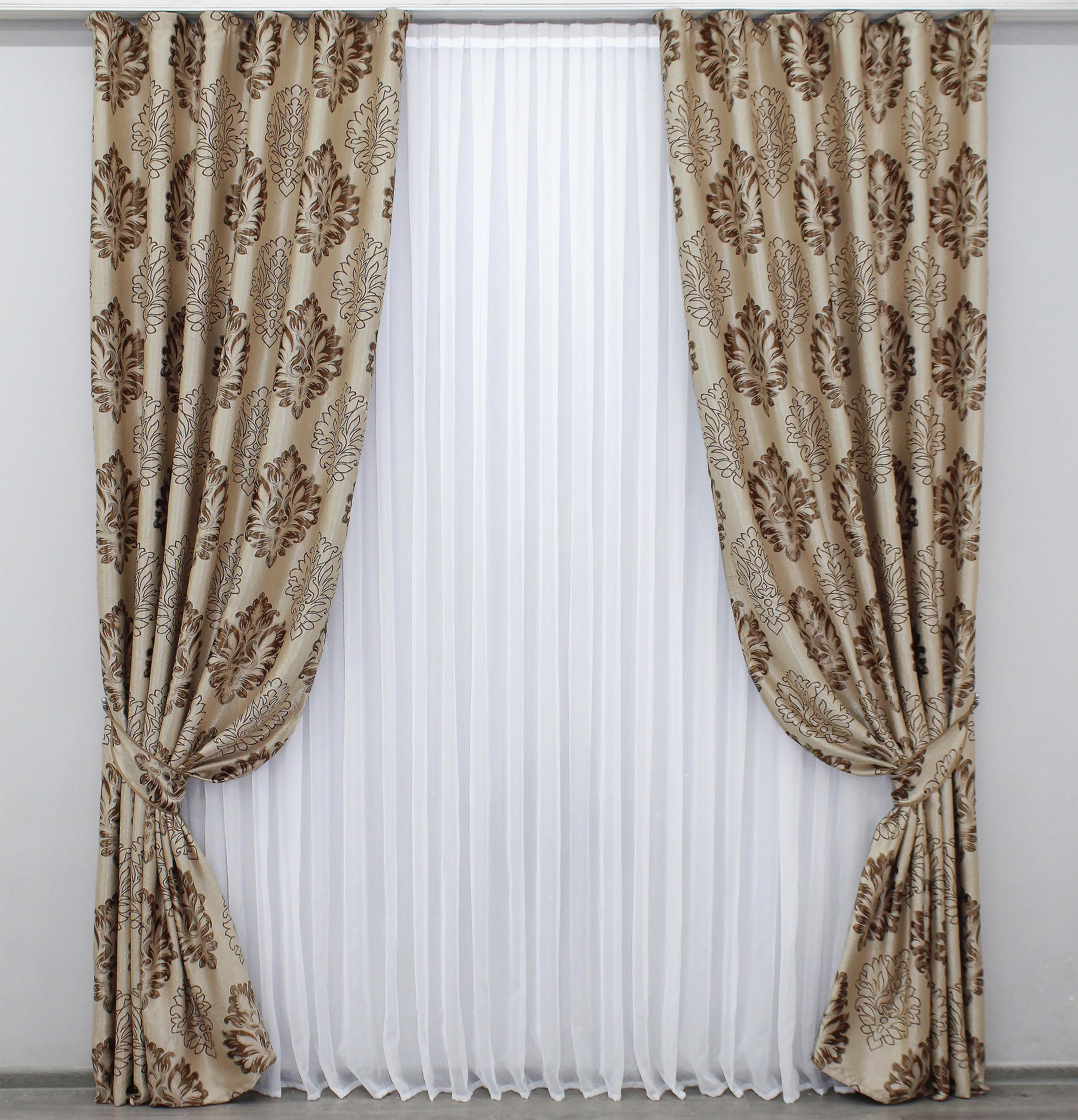 Комплект готовых штор VR-Textil Блэкаут-софт Корона № 1278ш Б 100х270 см 2 шт. Капучино/Коричневый (31-580)