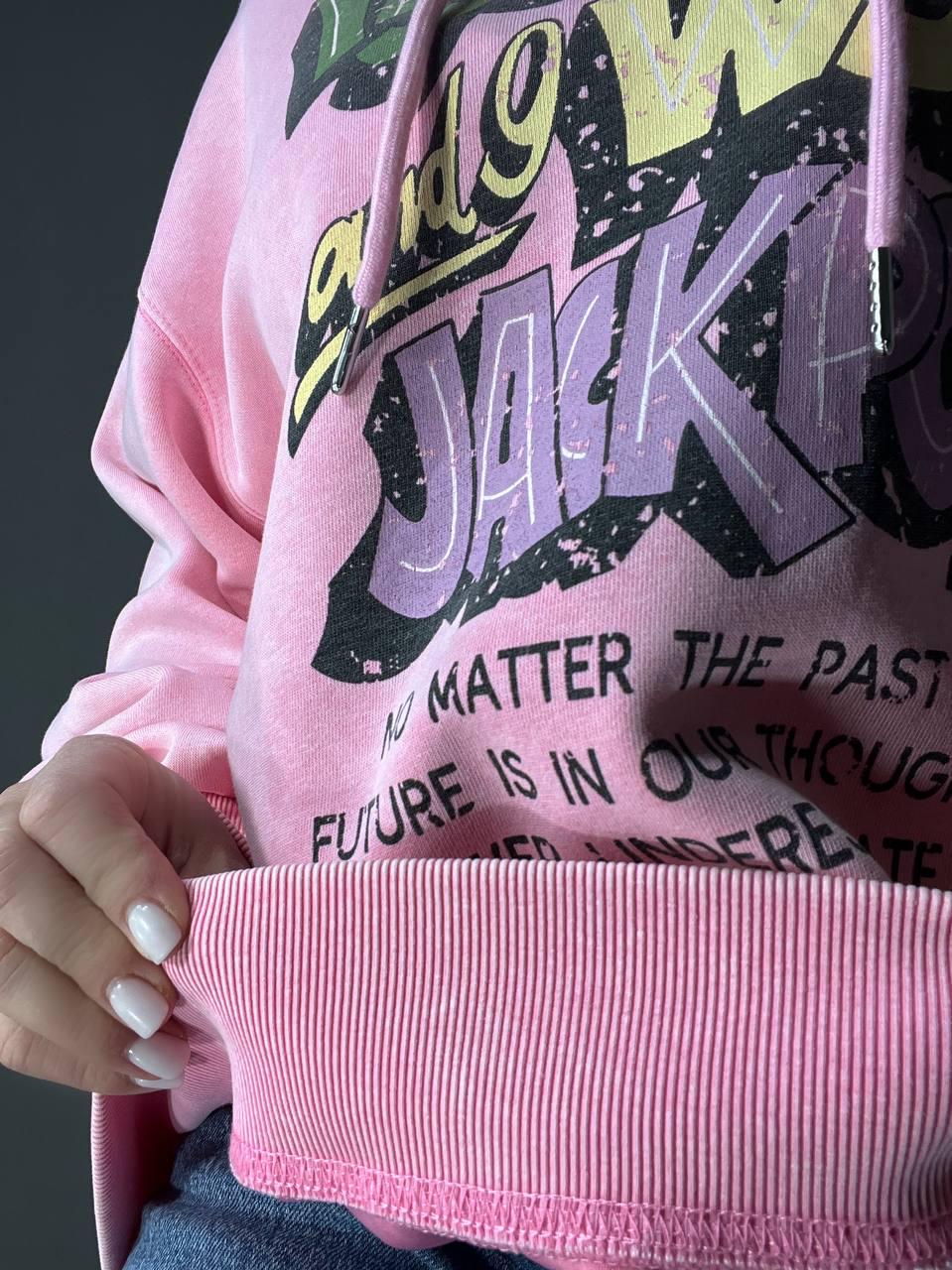 Худи женский A-N 25040 удлиненный с капюшоном вареный тай дай OS Розовый (3431) - фото 4 Худи женский A-N 25040 удлиненный с капюшоном вареный тай дай OS Розовый (3431) - фото 4