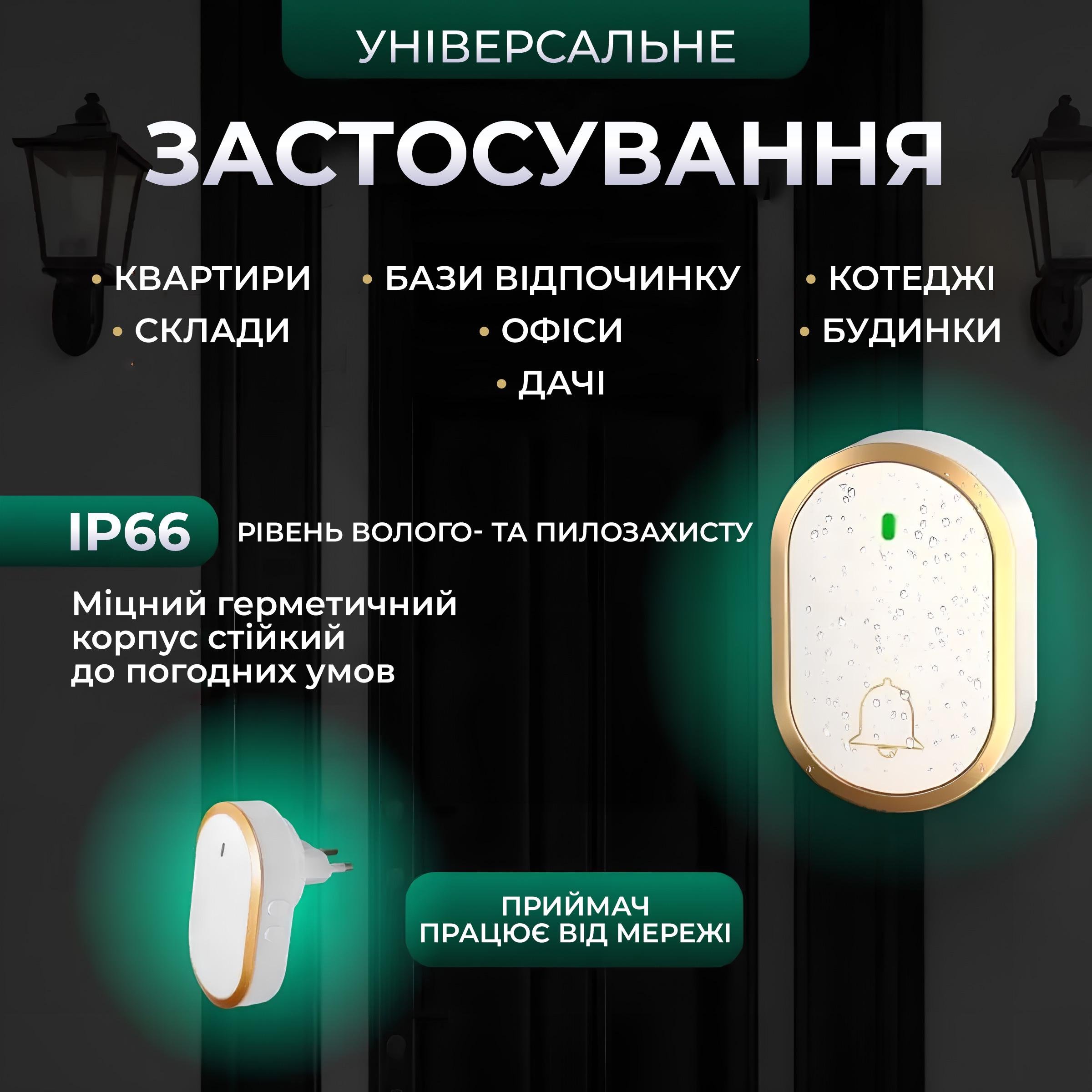 Дверной звонок беспроводной Kayfovo DB-15 музыкальный водонепроницаемый до 300 м White (29054) - фото 3 Дверной звонок беспроводной Kayfovo DB-15 музыкальный водонепроницаемый до 300 м White (29054) - фото 3