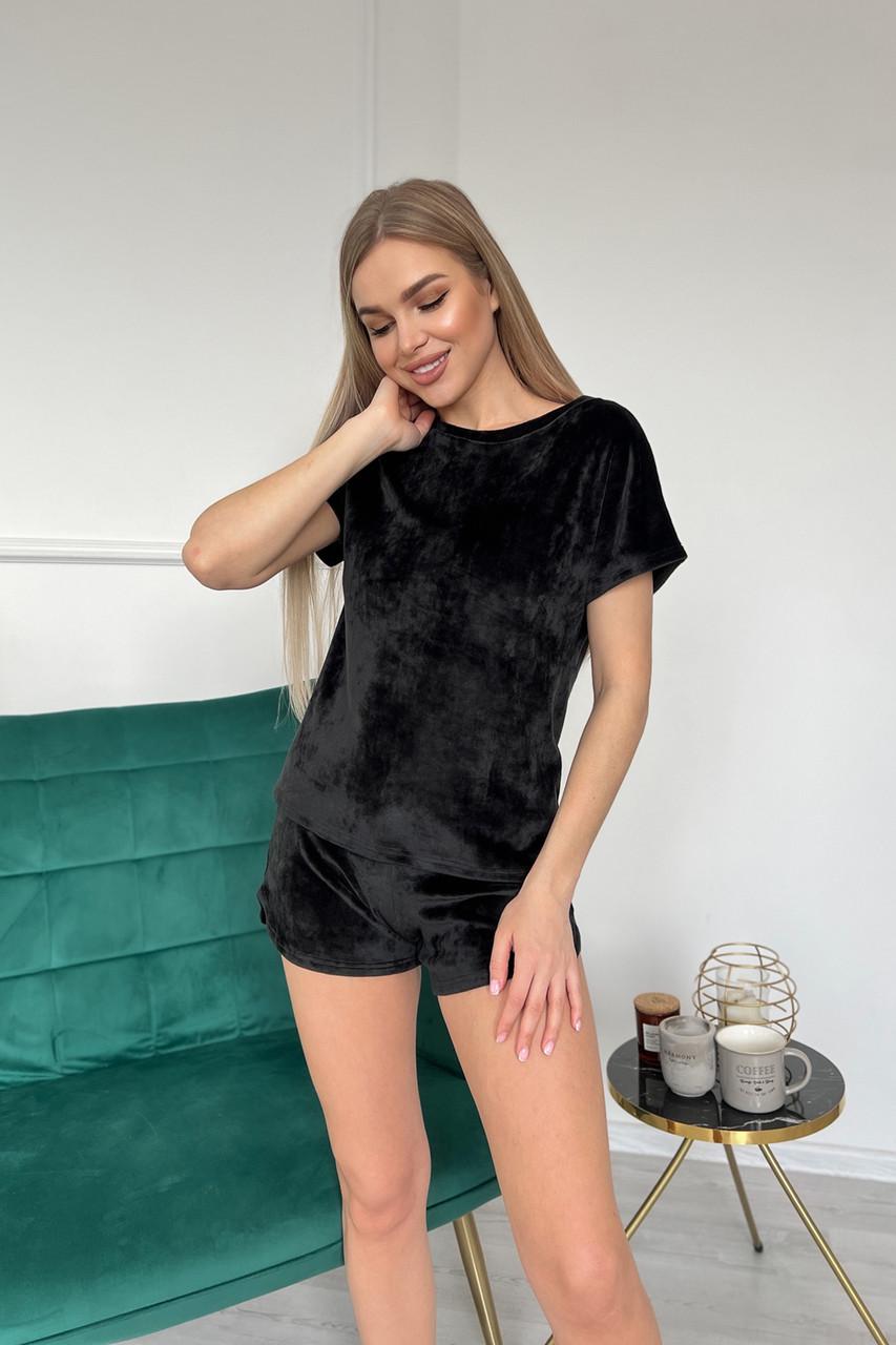 Домашний костюм женский Julia Ulich велюровая футболка и шорты XL Черный (ФШ_13) - фото 1 Домашний костюм женский Julia Ulich велюровая футболка и шорты XL Черный (ФШ_13) - фото 1