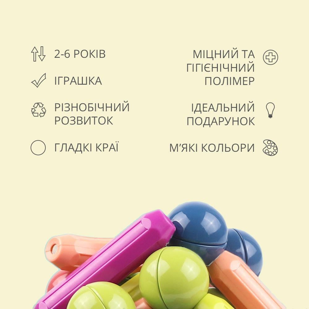 Конструктор 3D детский магнитный набор Magnetic Sticks для развития 64 дет. (12539230) - фото 2 Конструктор 3D детский магнитный набор Magnetic Sticks для развития 64 дет. (12539230) - фото 2