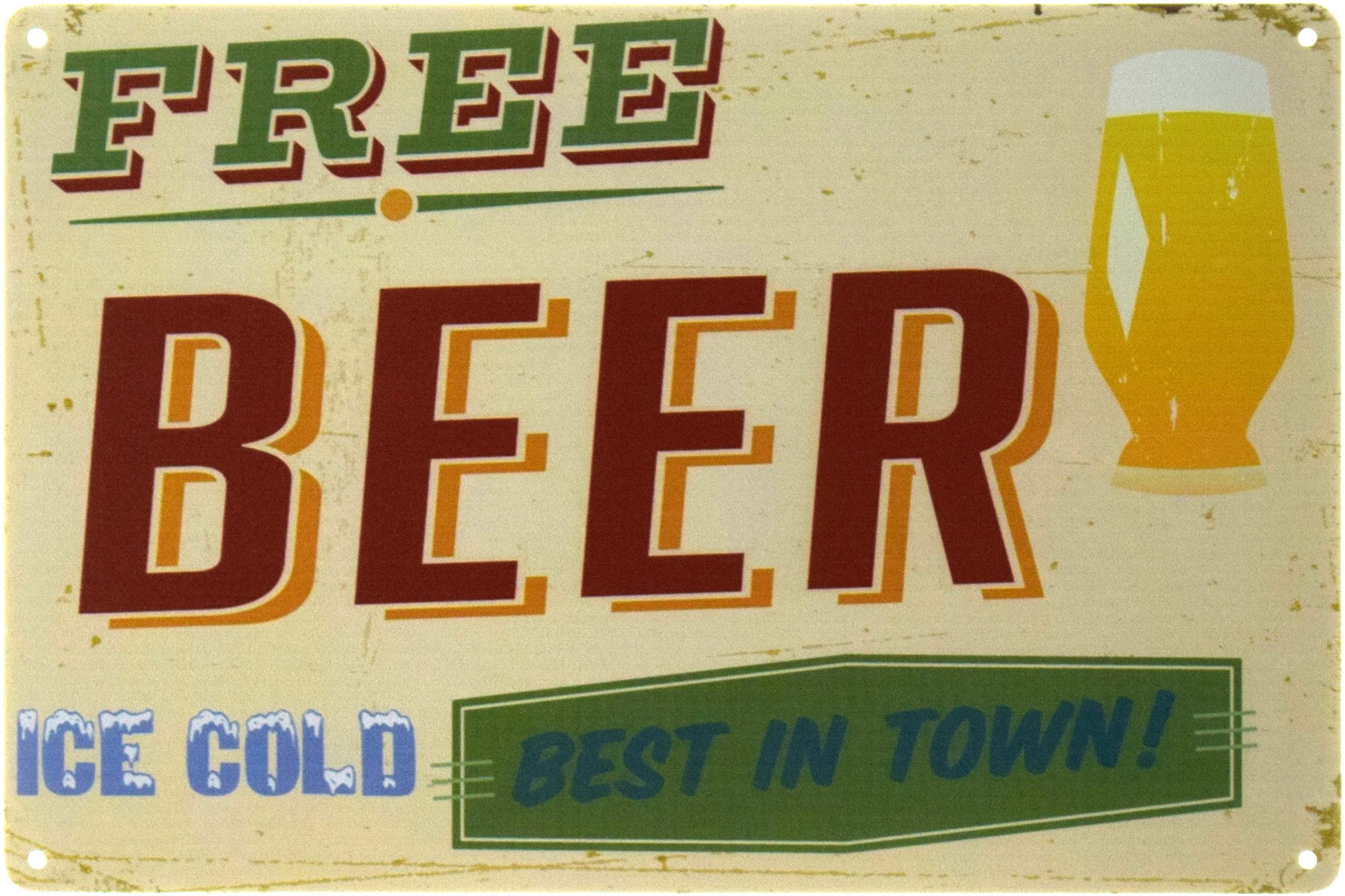 Табличка металева Безкоштовне Пиво Найкраще У Місті!/Free Beer Best In Town! 20x30 см