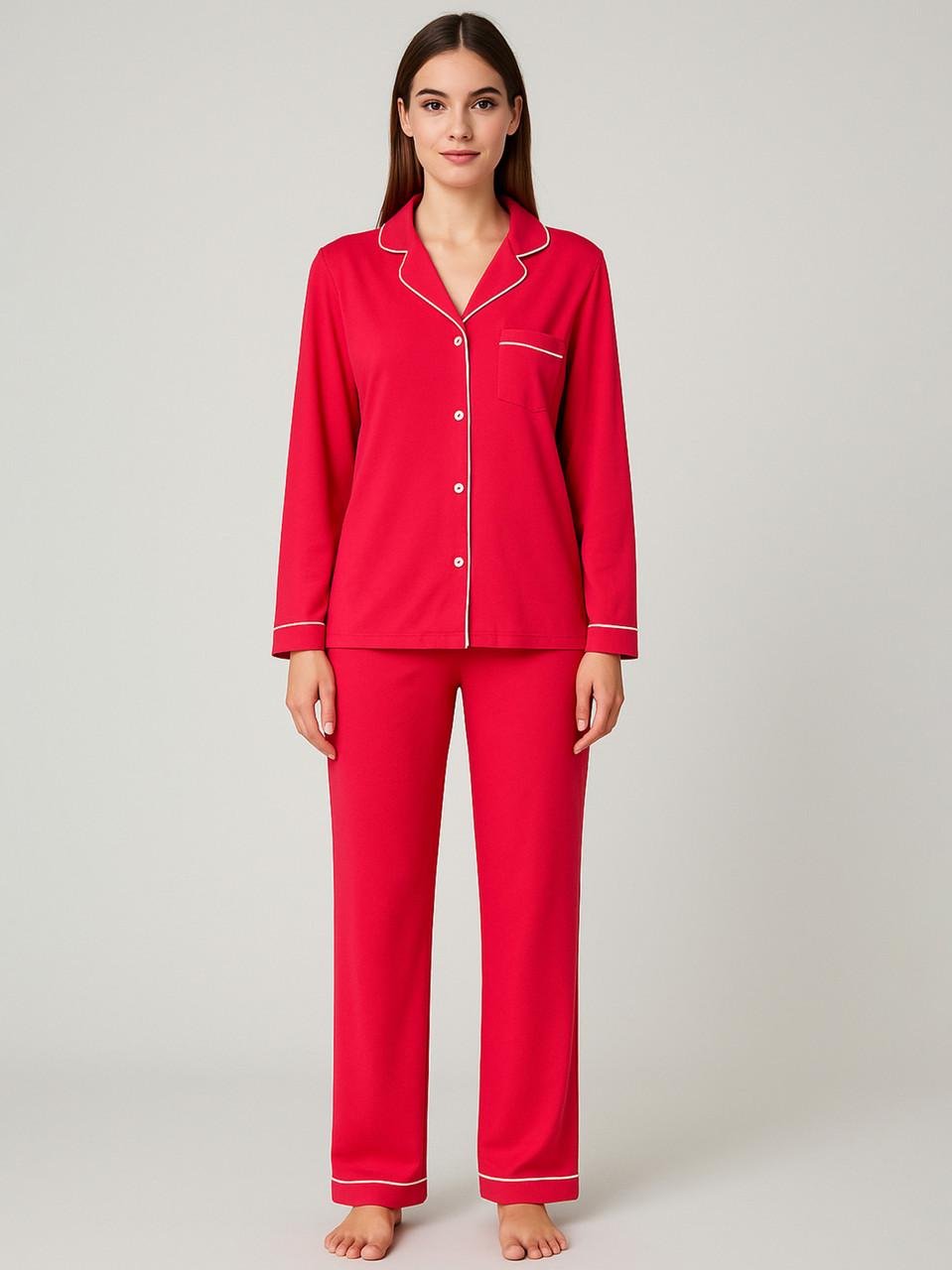 Піжама жіноча Roksana сорочка/штани з білим кантом L Червоний (1245/16914)