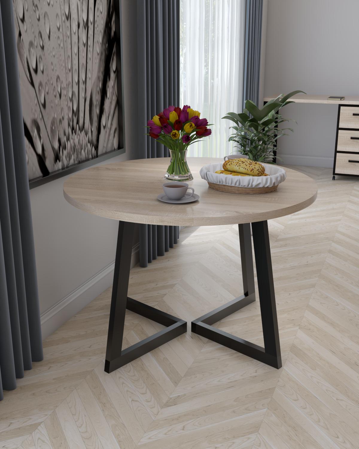 Стол обеденный круглый EcoLoft Вердано DSP-1358-6 в стиле лофт Дуб сонома (DSP-1358-6)