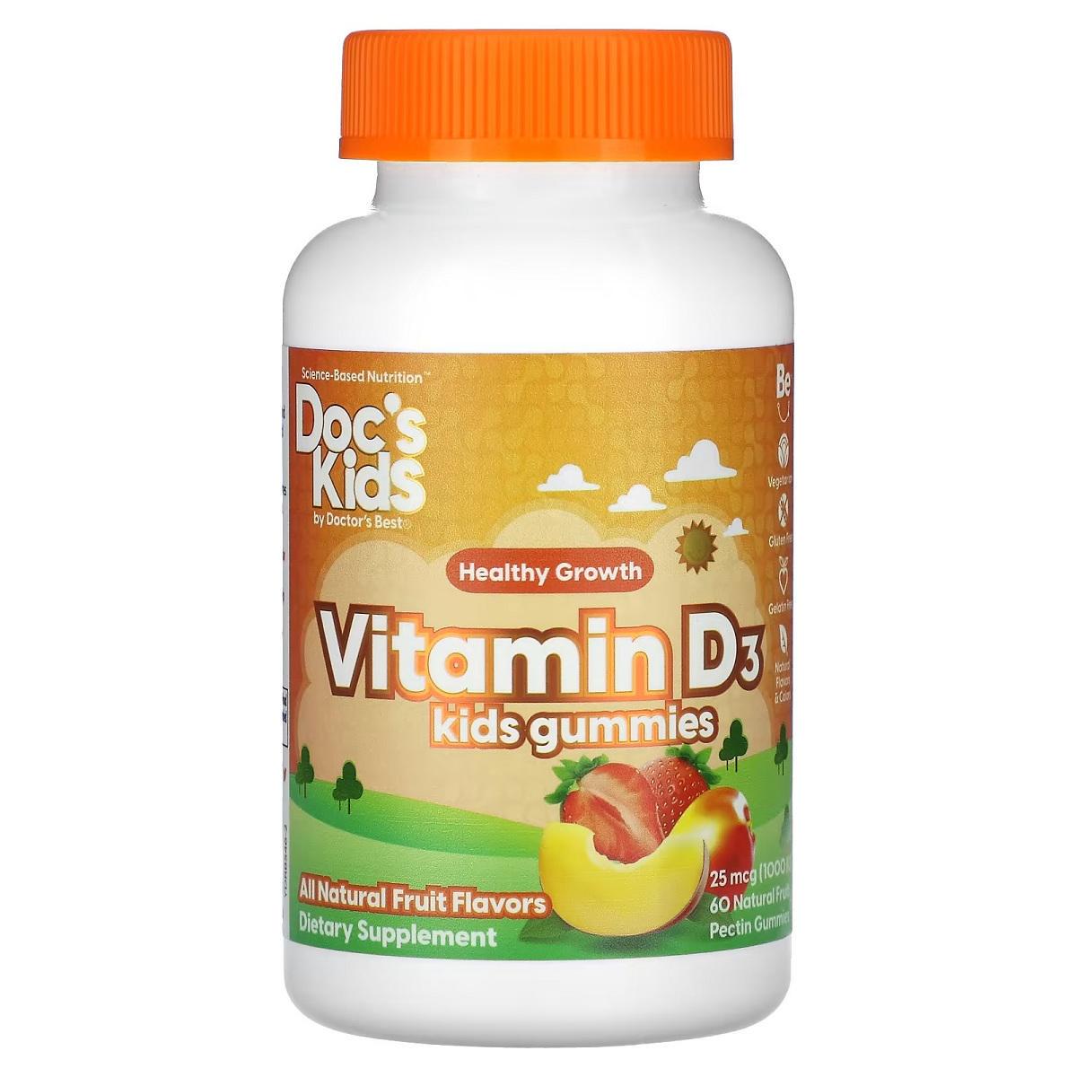 Вітамін D3 для дітей 1000 МО Vitamin D3 Kids Gummies Doctor's Best зі смаком фруктів 60 жувальних цукерок (82322)