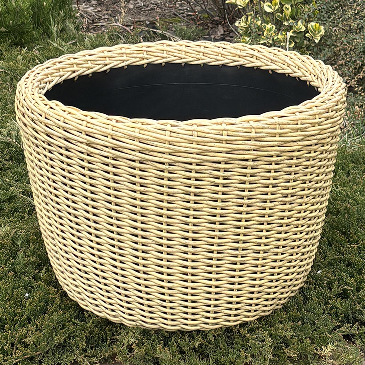 Кашпо большое для растений и цветов из искусственного ротанга/ручной работы 90 л Светлое дерево - фото 4