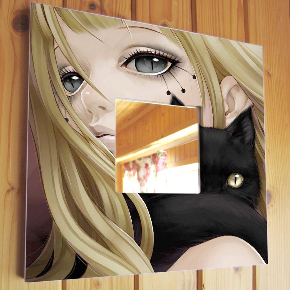 Зеркало настенное Девочка с котом 260х260 мм (M03680)