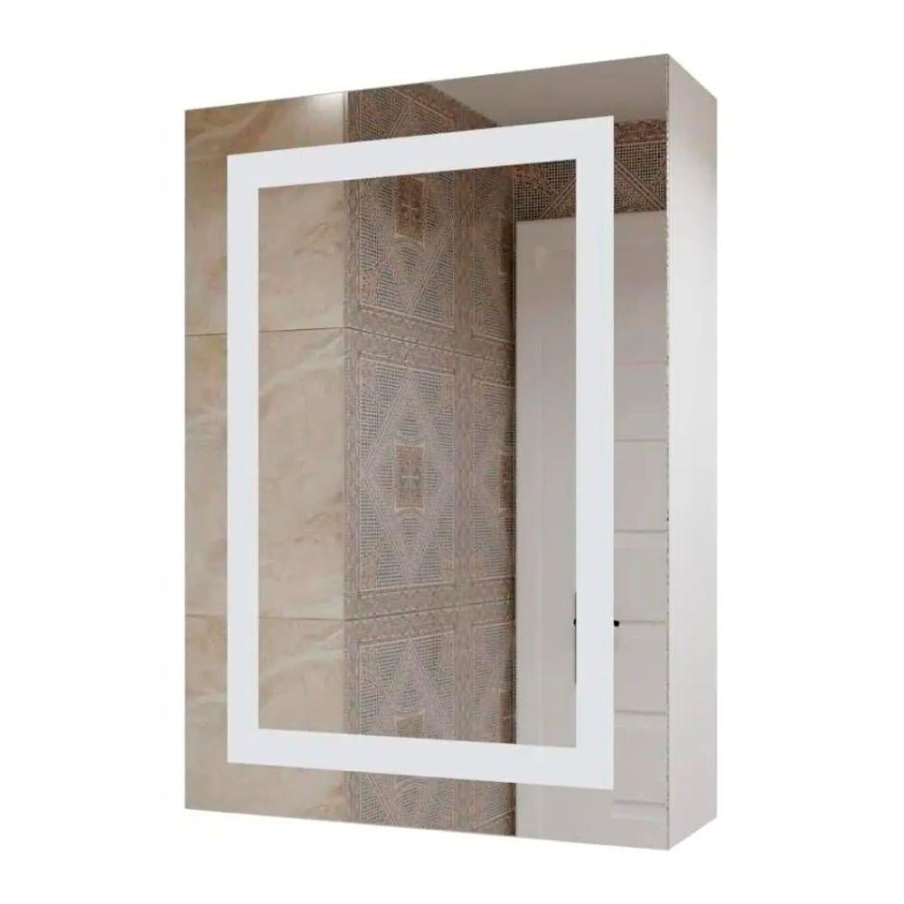 Зеркальный шкаф ШК1 с LED подсветкой на двери и сенсорным выключателем открывания слева 500х700х160 мм