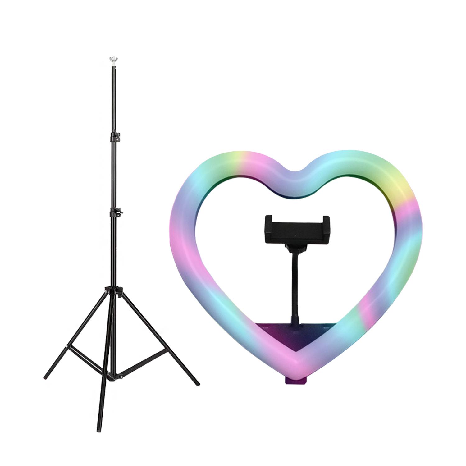 Лампа кольцевая светодиодная в форме сердца Heart Led RGB 33 см с держателем телефона и штативом 2 м (b090ed0f)