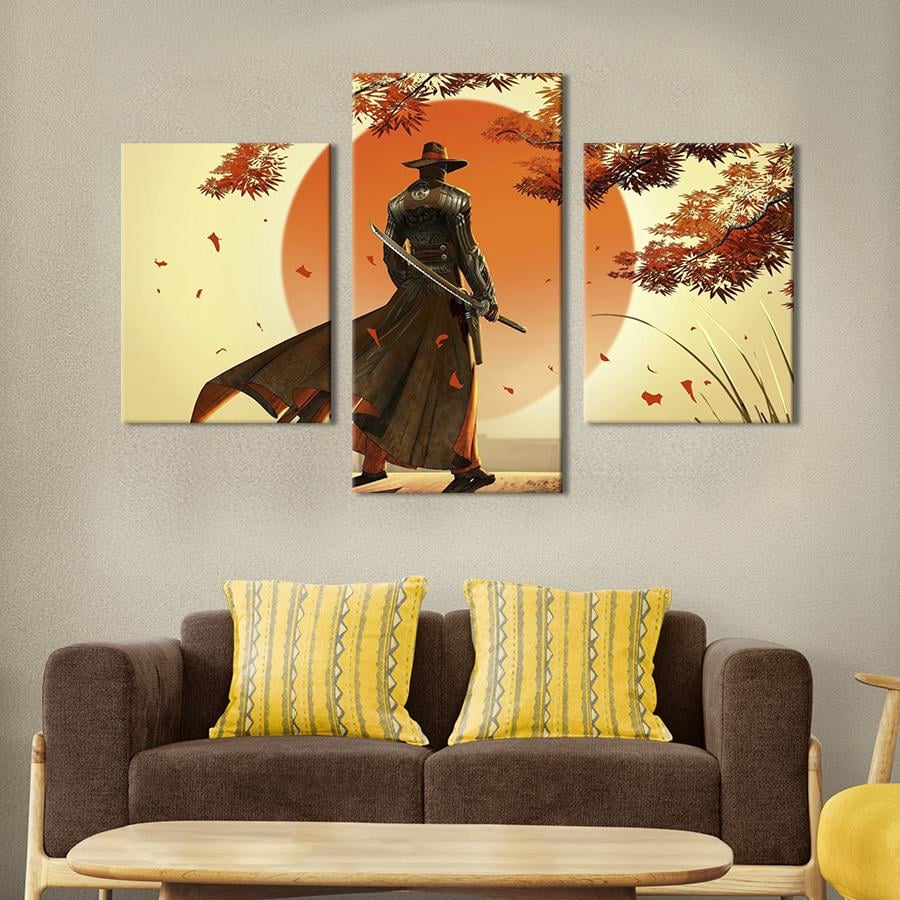 Картина для интерьера Самурай в шляпе и плаще 141x90 см (684-32)