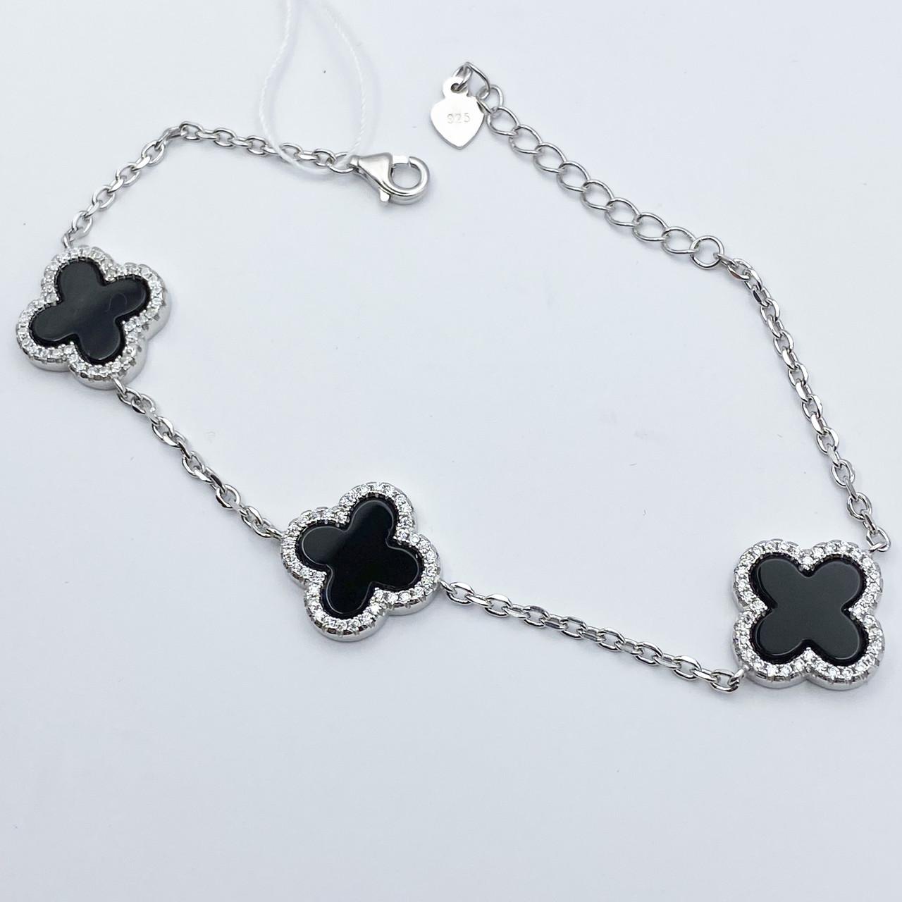 Браслет серебряный с агатом Клевер р. 16-19 см 6,35 г