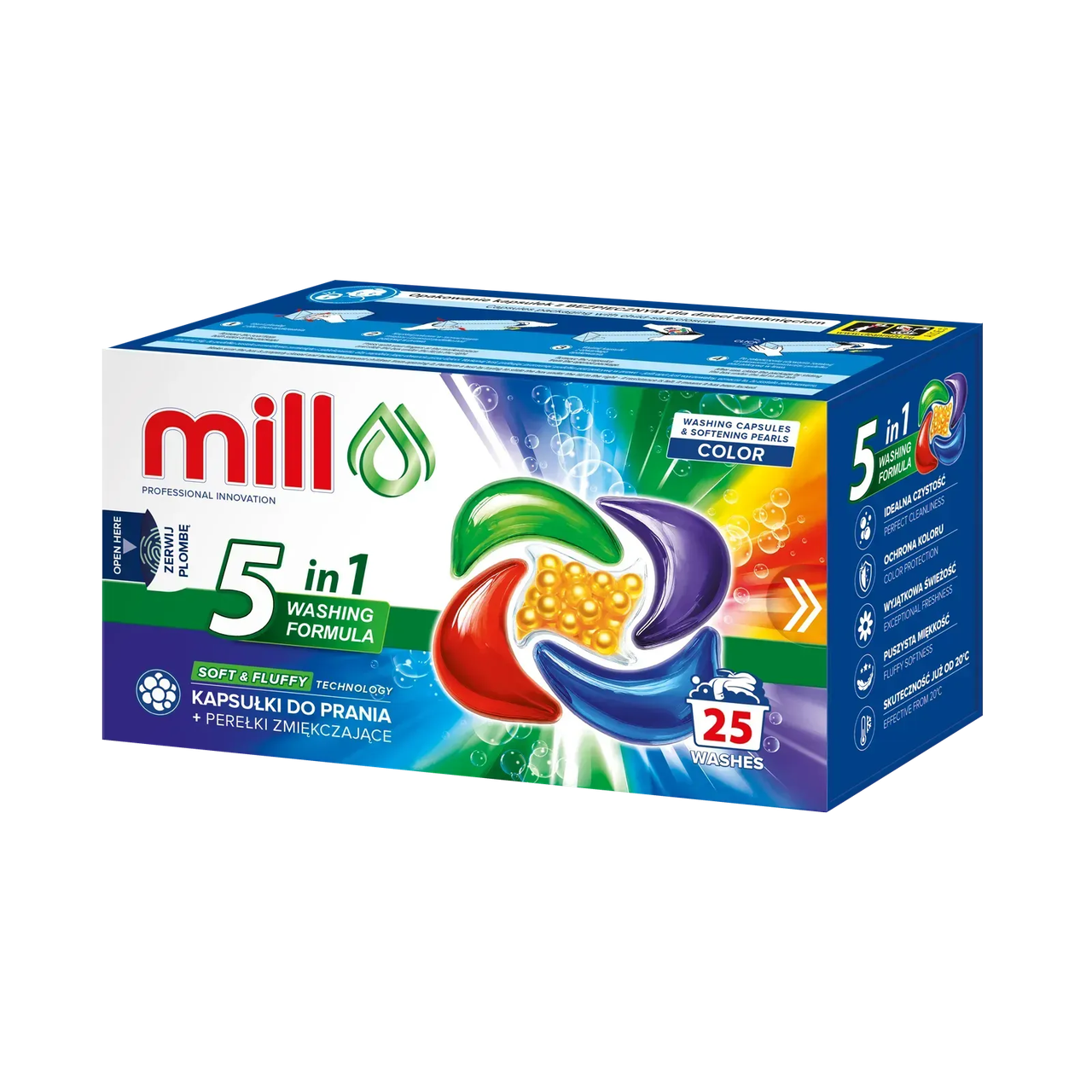 Капсули для прання з пом'якшуючими перлинами MILL Color 5в1 25 шт.