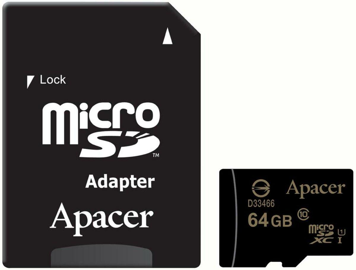 Карта памяти Apacer microSDHC 64 Гб Class 10 UHS-I с SD адаптером (AP64GMCSX10U1-R)