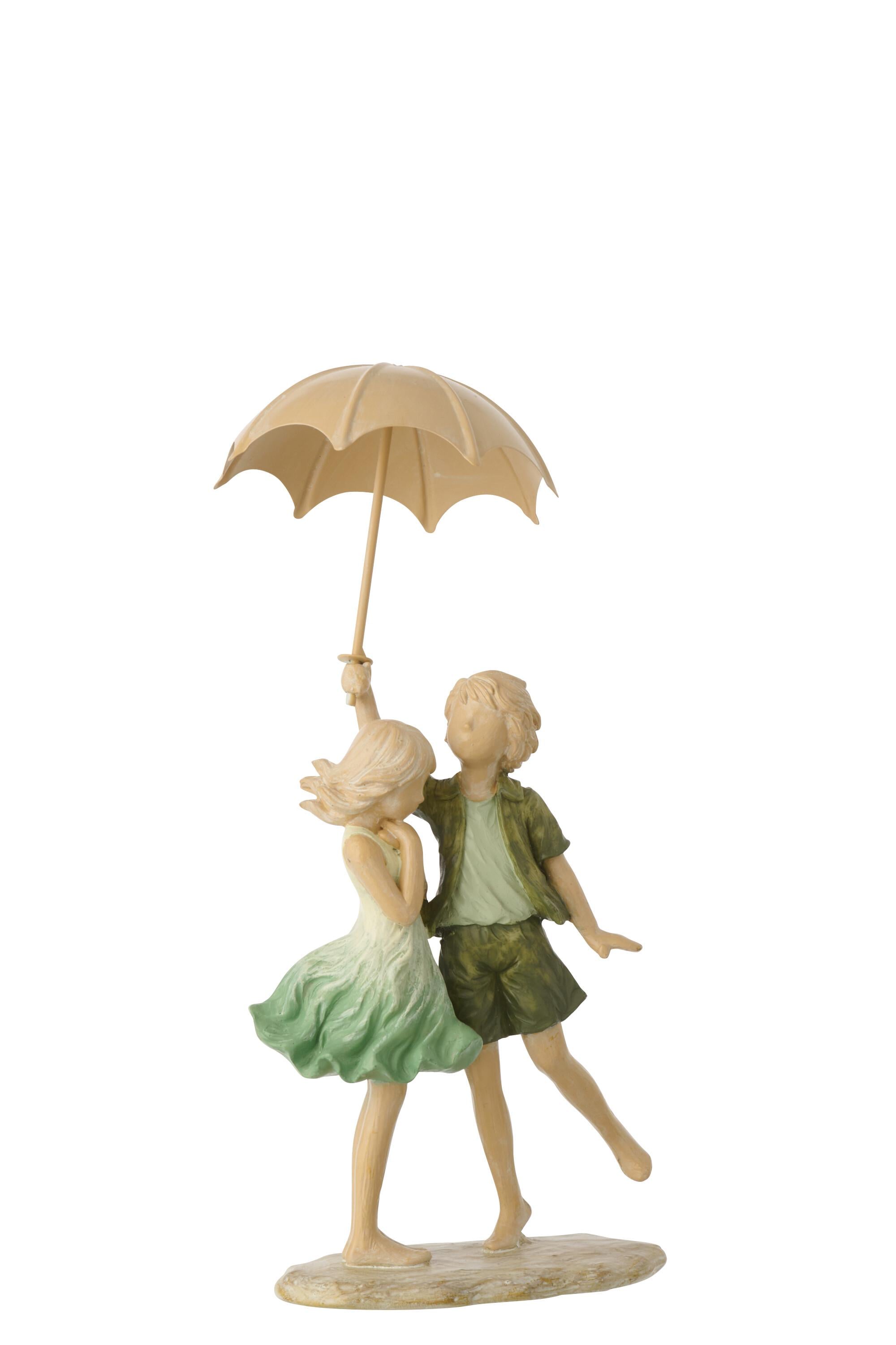 Статуетка J-LINE сім'я діти хлопчик та дівчинка під парасолькою 17 см Зелений