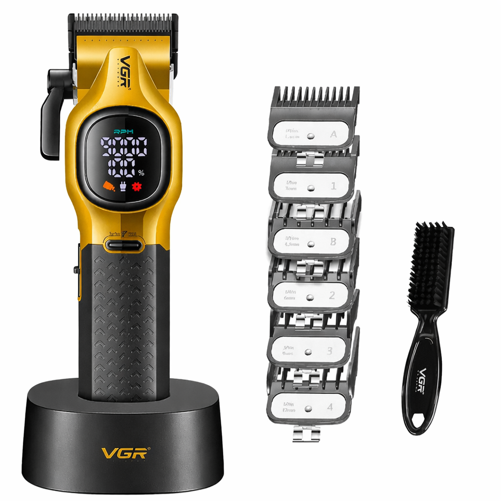 Машинка для стрижки аккумуляторная VGR V-886C с LED-дисплеем Золотистый (GR-06369)