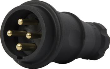 Силова вилка E.NEXT e.plug.rubber.060.16 3P+N 16А 250 В переносна каучук IP44 Чорний (s9100035)